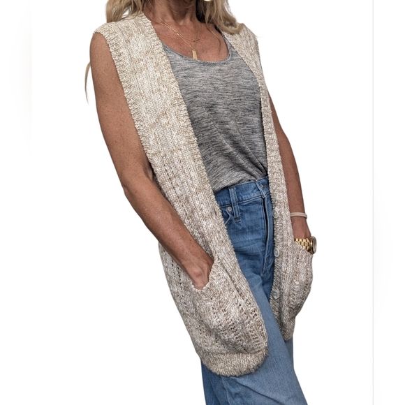 Liz Claiborne Vintage Heathered Tan Sleeveless Button-Up Sweater Vest Size L - Picture 6 of 7